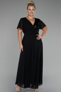 Robe De Soirée Grande Taille Longue Mousseline Noir ABU4098