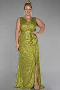 Robe De Soirée Grande Taille Squameuse Longue Pistache vert ABU3194