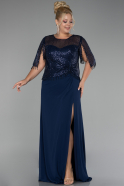 Robe de Soirée Grande Taille Longue Mousseline Bleu Marine ABU4075