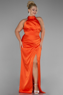 Robe de Soirée Grande Taille Longue Satin Orange ABU4110