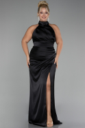 Robe de Soirée Grande Taille Longue Satin Noir ABU4110