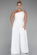 Robe De Invitation Grande Taille Mousseline Blanc ABT119