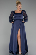 Robe De Soirée Grande Taille Longue Satin Bleu Marine ABU4124