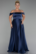 Robe De Soirée Grande Taille Longue Satin Bleu Marine ABU4125