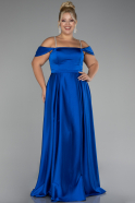 Robe De Soirée Grande Taille Longue Satin Bleu Saxe ABU4125