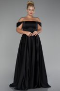 Robe De Soirée Grande Taille Longue Satin Noir ABU4125