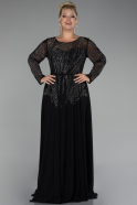 Robe De Soirée Grande Taille Mousseline Longue Noir ABU3925