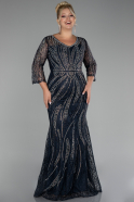 Robe de Soirée Grande Taille Longue Pierreux Bleu Marine ABU4105