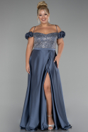 Robe Grande Taille Longue Satin Anthracite ABU4127