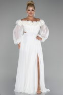 Robe de Soirée Grande Taille Longue Mousseline Blanc ABU4131