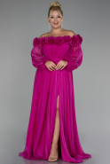 Robe de Soirée Grande Taille Longue Mousseline Fushia ABU4131