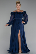 Robe de Soirée Grande Taille Longue Mousseline Bleu Marine ABU4131