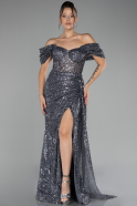 Robe De Soirée Pierreux Longue Anthracite ABU3982