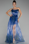 Robe de Soirée Longue Bleu Saxe ABU4150