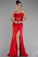 Robe de Soirée Longue Satin Rouge ABU4155