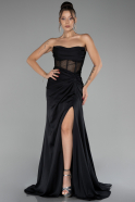 Robe de Soirée Longue Satin Noir ABU4155