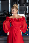 Robe de Soirée Grande Taille Longue Mousseline Rouge ABU4131