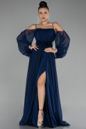 Robe de Soirée Longue Mousseline Bleu Marine ABU4165