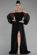 Robe de Soirée Longue Mousseline Noir ABU4165