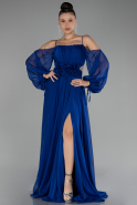 Robe de Soirée Longue Mousseline Bleu Saxe ABU4165