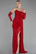 Robe de Soirée Longue Perlé Rouge ABU4163