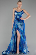 Robe de Soirée Longue Bleu Saxe ABU4169