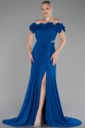 Robe de Soirée Longue Mousseline Bleu Saxe ABU4173