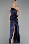 Robe de Soirée Longue Satin Bleu Marine ABU4174