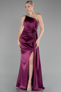 Robe de Soirée Longue Satin Prune ABU4174