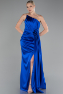 Robe de Soirée Longue Satin Bleu Saxe ABU4174