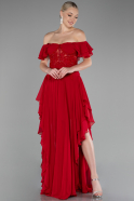 Robe de Soirée Longue Mousseline Rouge ABU4175