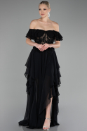 Robe de Soirée Longue Mousseline Noir ABU4175