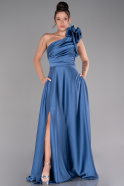 Robe de Soirée Longue Satin Indigo ABU4189