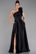 Robe de Soirée Longue Satin Noir ABU4189