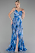 Robe de Soirée Longue Bleu Saxe ABU4184