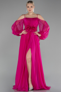 Robe de Soirée Longue Mousseline Fushia ABU4165