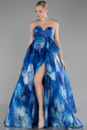 Robe de Soirée Longue Bleu Saxe ABU4157