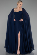 Robe de Soirée Longue Mousseline Bleu Marine ABU4158