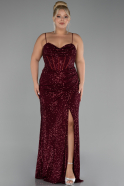 Robe Grande Taille Squameuse Longue Rouge Bordeaux ABU3322