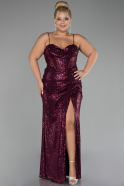 Robe Grande Taille Squameuse Longue Couleur Cerise ABU3322