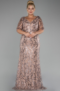 Robe de Soirée Grande Taille Longue Squameuse Cappuccino ABU4201