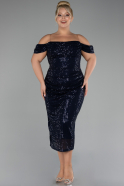 Robe De Fête Grande Taille Midi Bleu Marine ABK2056