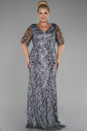 Robe de Soirée Grande Taille Longue Squameuse Anthracite ABU4201