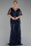 Robe de Soirée Grande Taille Longue Squameuse Bleu Marine ABU4201