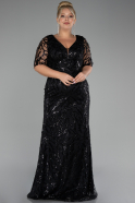 Robe de Soirée Grande Taille Longue Squameuse Noir ABU4201