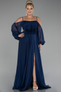 Robe De Fiançailles Grande Taille Longue Mousseline Bleu Marine ABU4167