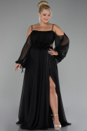 Robe De Fiançailles Grande Taille Longue Mousseline Noir ABU4167