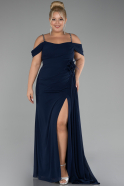 Robe de Soirée Grande Taille Longue Mousseline Bleu Marine ABU4195