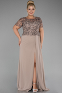 Robe De Soirée Grande Taille Mousseline Longue Cappuccino ABU4162