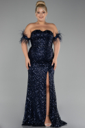 Robe de Soirée Grande Taille Longue Bleu Marine ABU4149